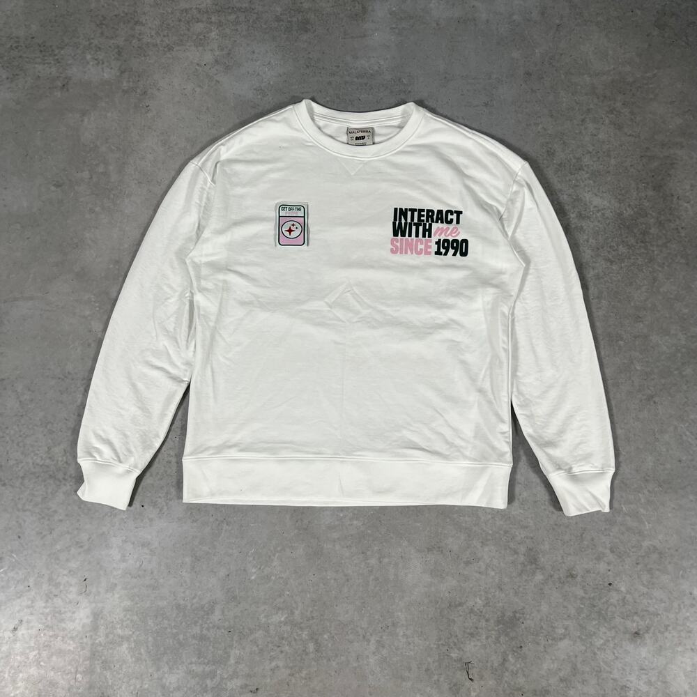 "Interact With Me" White Crewneck Cuidado Con El Perro Size Small Pullover